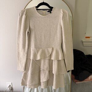 Aqua Off-White Boucle Long Sleeve Short Dress